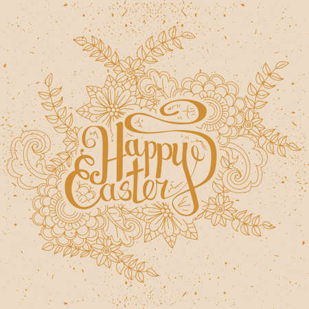 Happy Easter card. Easter holiday background. Hand drawn lettring. Isoleted on white background.  Vector illustrationのイラスト素材