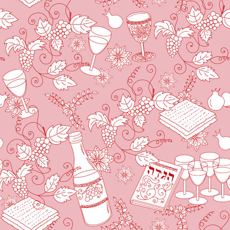 Passover seamless pattern background. Jewish holiday Passover symbols. Vector illustrationのイラスト素材