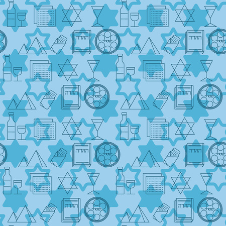 Passover seamless pattern background. Jewish holiday Passover symbols. Blue background. Vector illustrationのイラスト素材