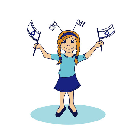 Girl holding the israeli flags. Vector illustrationのイラスト素材