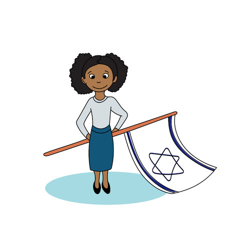 Girl holding the israeli flags. Vector illustrationのイラスト素材