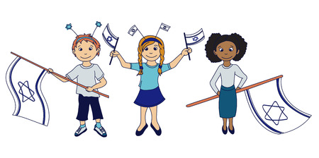 Children holding the israeli flags. Vector illustrationのイラスト素材