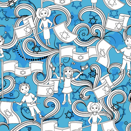 Israel Independence Day seamless pattern. Blue background. Vector illustration.のイラスト素材