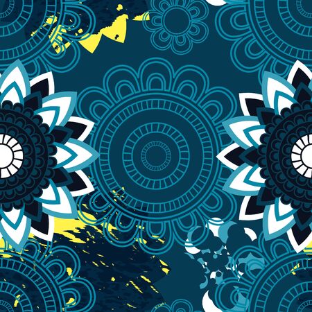 Mandala pattern, floral elements, decorative ornament. Seamless pattern background. Arab, Asian, ottoman motifs. Vector illustrationのイラスト素材