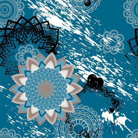 Mandala pattern, floral elements, decorative ornament. Seamless pattern background. Arab, Asian, ottoman motifs. Vector illustrationのイラスト素材