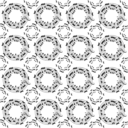 Music seamless pattern background. Blac notes on white background. Vector musical symbolsのイラスト素材