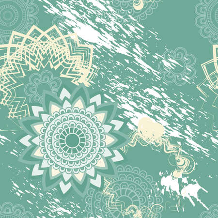 Mandala pattern, floral elements, decorative ornament. Seamless pattern background. Arab, Asian, ottoman motifs. Vector illustrationのイラスト素材