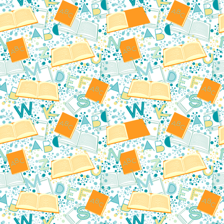 Seamless pattern alphabet background in bright colors. Vector illustration with randomly distributed english letters. Seamless pattern can be used for wallpaper, textiles, prints, fabric, gift wrap, surface textures for design.のイラスト素材