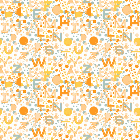 Seamless pattern alphabet background in bright colors. Vector illustration with randomly distributed english letters. Seamless pattern can be used for wallpaper, textiles, prints, fabric, gift wrap, surface textures for design.のイラスト素材