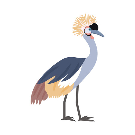 African bird. Crowned crane. Isolated on white background. Vector illustration.のイラスト素材