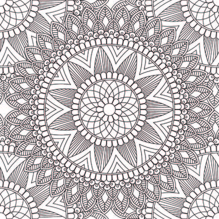 Doodles mandala  pattern. Adult coloring page. Black and white floral elements.のイラスト素材