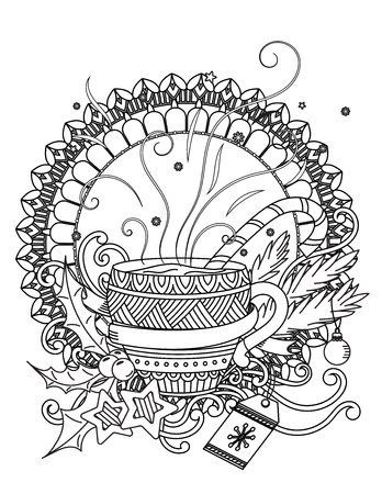 Cup with hot chocolate in black and white vector illustrationのイラスト素材