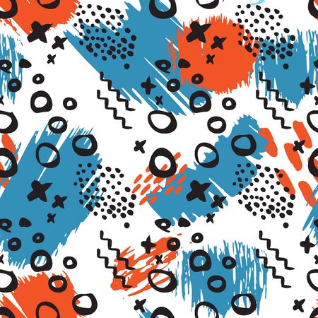 Abstract grunge seamless pattern with shapes, lines, spots, dots. Dirty art background texture. Vector illustrationのイラスト素材