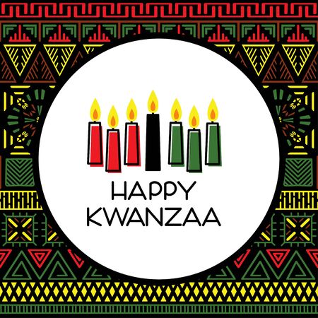 Happy Kwanzaa. Greeting card with traditional colored candles. Vector illustrationのイラスト素材