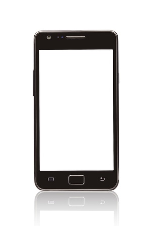 A front view of a Smart Phone displaying a blank white screen の写真素材