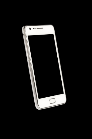 A front view of a Smart Phone displaying a blank black screen の写真素材