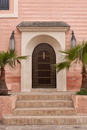 Door of a church in the Souk in Marrakech, Morocco.の写真素材