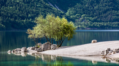 Molveno lake in Trentino Alto Adigeのeditorial素材