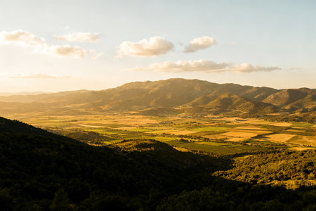 Landscape view of the mountains at sunset, Crimea, Ukraine.の素材