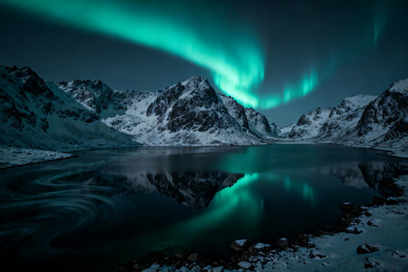 Aurora borealis, northern light over Lofoten islands, Norwayの素材