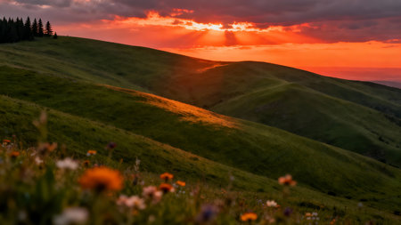 Sunset in the Carpathian mountains. Ukraine, Europe.の素材