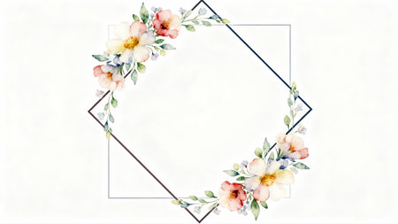 Watercolor floral frame on white background. Hand-drawn illustration.の素材
