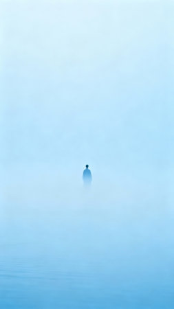 Reflection of a man in the water. Abstract background for design.の素材