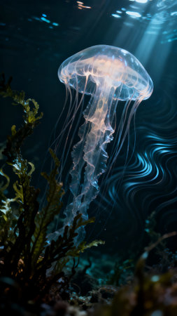 Jellyfish swimming in the water. Underwater photography of marine life.の素材
