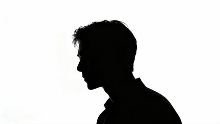 Silhouette of a man in profile on a white background.の素材