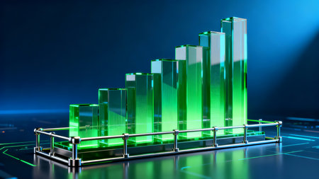 3d illustration of a bar graph on a metal stand. The concept of financial growth.の素材