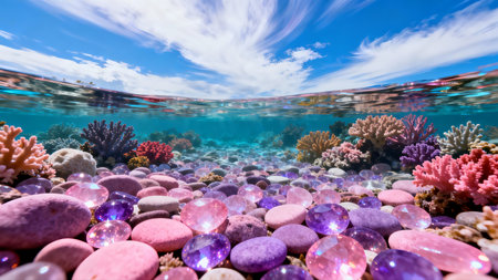 Underwater view of beautiful coral reef with fishes and tropical fish.の素材