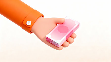 Hand holding credit card on a white background. 3d illustration.の素材