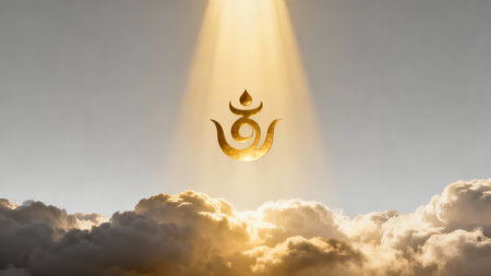 Ganesha in the clouds and rays of light with copy spaceの素材