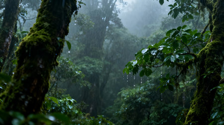 Rain in the rainforest of Doi Inthanon National Park, Thailandの素材