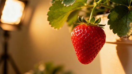 Strawberry in a pot on the background of the wall.の素材