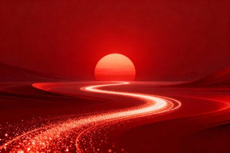 Abstract red background with a sun in the horizon. 3d renderingの素材