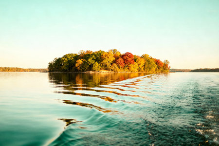 Beautiful autumn landscape with trees on the shore of the lake.の素材