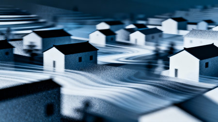 Houses in the water, 3d render, toned imageの素材