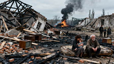 People whose homes have been destroyed by war and are homelessの素材