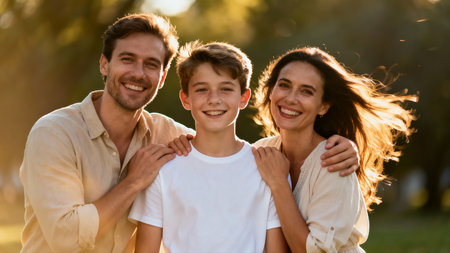 Portrait of a happy family in the park at the day timeの素材
