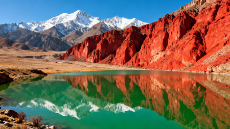 Mountain lake in Himalayas, Ladakh, Jammu and Kashmir, Indiaの素材