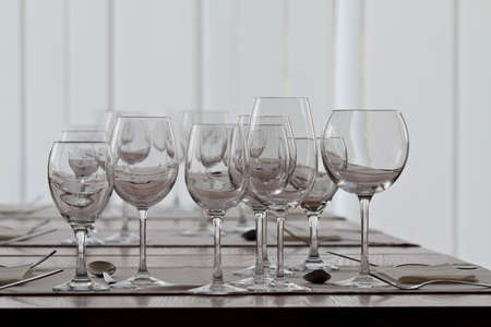 Table is served with different shape and size of goblets