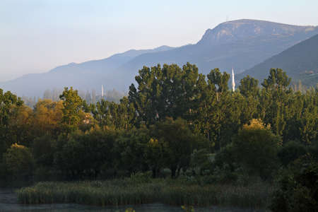 Misty mountain landscape in Turkey countrysideの写真素材