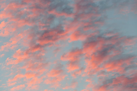 Red sunset clouds in the sky near midnightの写真素材