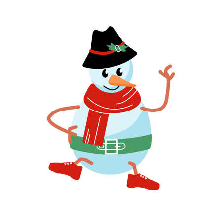 Snowman with hat and scarf on whiteのイラスト素材