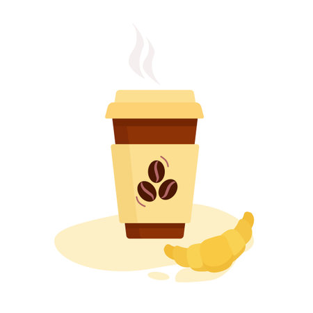 Coffee cup with a croissant. Coffee break. Paper coffee cup. Vector Design for branding or ads.のイラスト素材