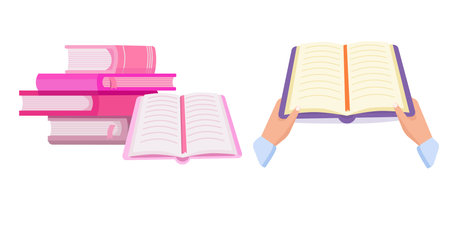 Set books pink. Open book . Vector illustration designのイラスト素材