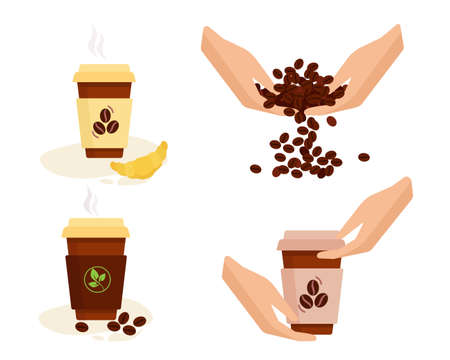 Set vector. Coffee break. Coffee beans. In the hands of coffee.のイラスト素材