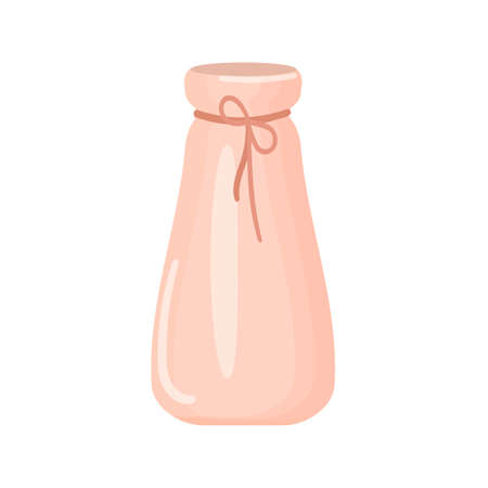 Ceramic flower vase with rope decorations. Isolated illustration on a white background. Cartoon style. Vector.のイラスト素材