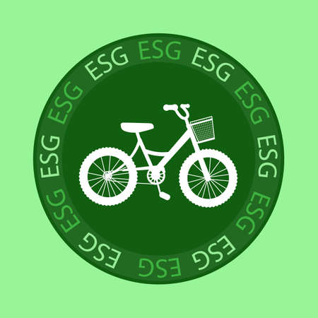 Sustainable friendly ESG. Eco bike. Isolated illustration on a green background. Cartoon style. Vector illustration.のイラスト素材